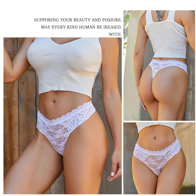 3-Pack Floral Lace Thongs – Soft Low-Rise Seamless Panties
