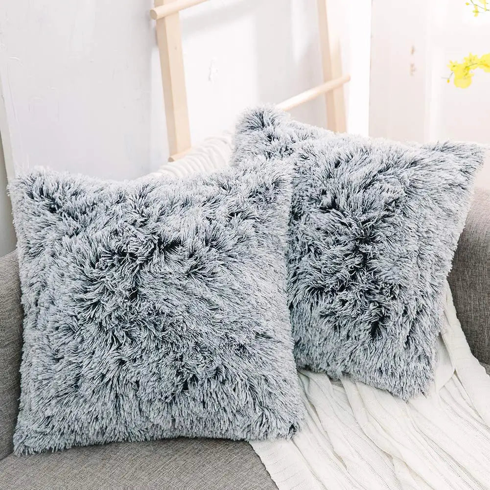 Soft Fur Cushion Cover 43x43cm - Plush White Decorative Pillow Case
