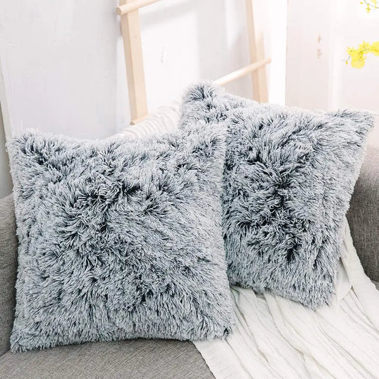 Soft Fur Cushion Cover 43x43cm - Plush White Decorative Pillow Case