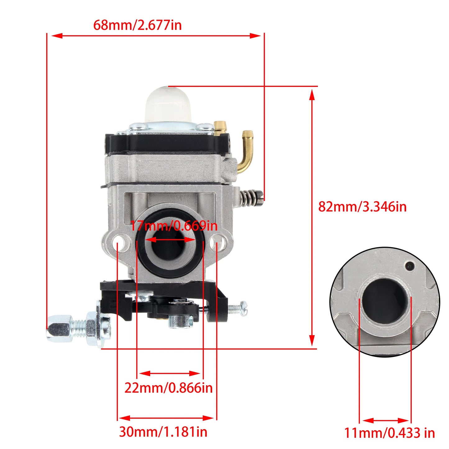 11mm/15mm Brushcutter Carburetor for 2-Stroke Hedge Trimmer 22cc-52cc Universal Fit Carb Brush Cutter Chainsaw Replacement Part