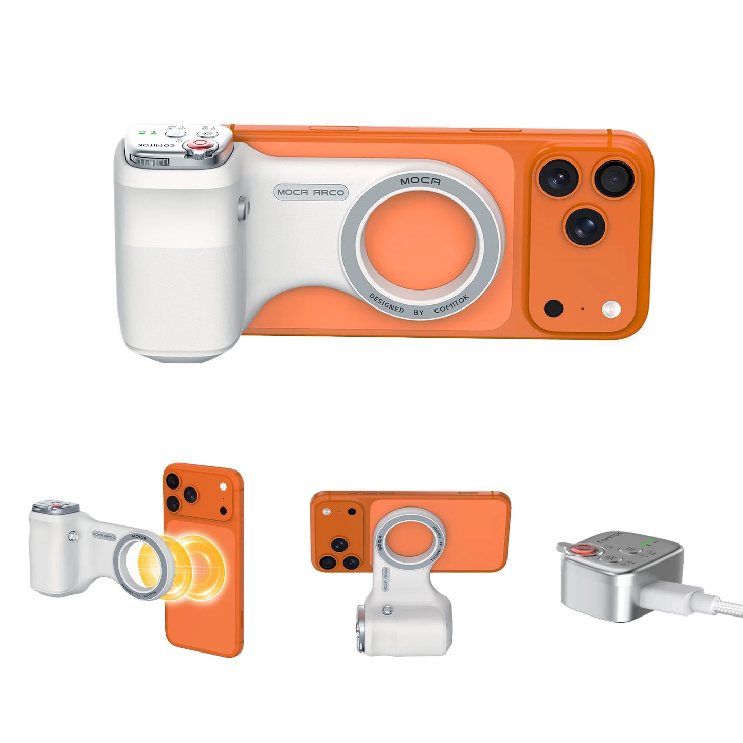 COMITOK MOCA ARCO Magnetic Camera Grip for iPhone  Series Detachable Remote iOS17/18/26 Handle Holder for Vlog Recording Selfie