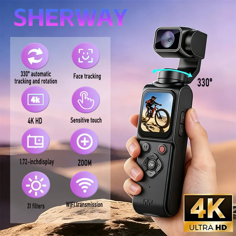 4K WiFi Pocket Camera — 330° Auto-Rotate Touchscreen Sport Cam