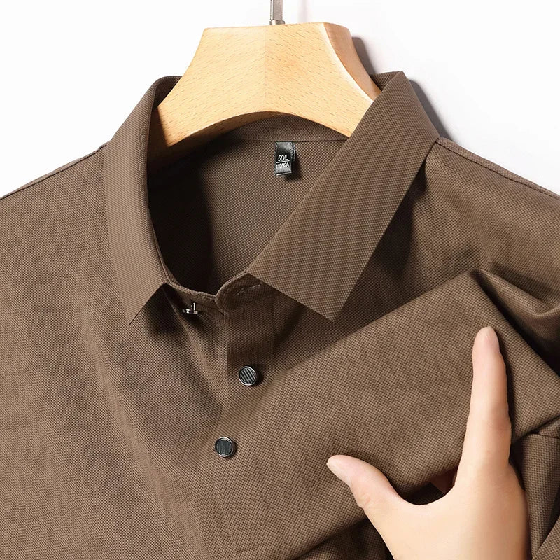 Men's Woven Textured Shirt - Wrinkle-Resistant, Full Button-Front