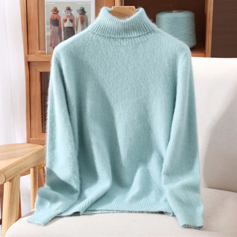 Women's High Collar Knit Sweater, Thick Pullover