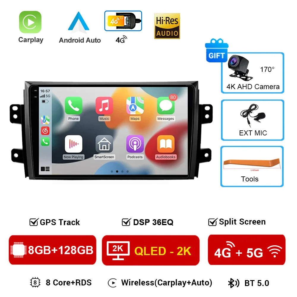 Android 16 Car Radio 4G+WIFI Carplay For Suzuki SX4 2006-2013 For Fiat Sedici 2005-2014 Car Multimedia GPS 2din autoradio