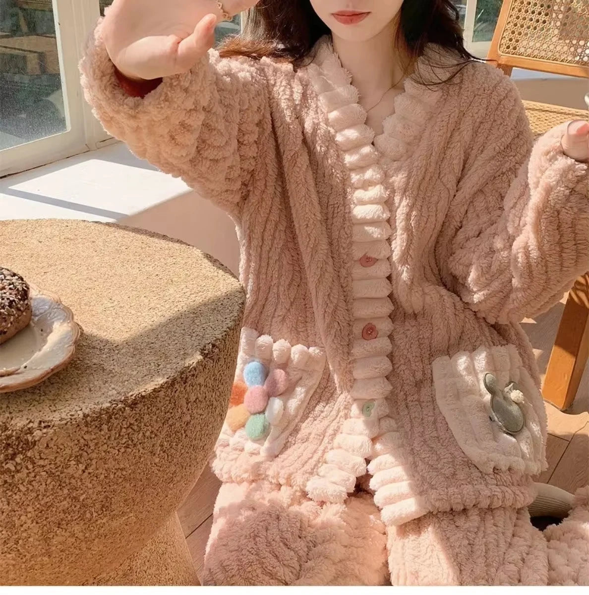 Women's Flannel Cardigan Pajama Set - Button Front Winter Sleepwear - photo 3