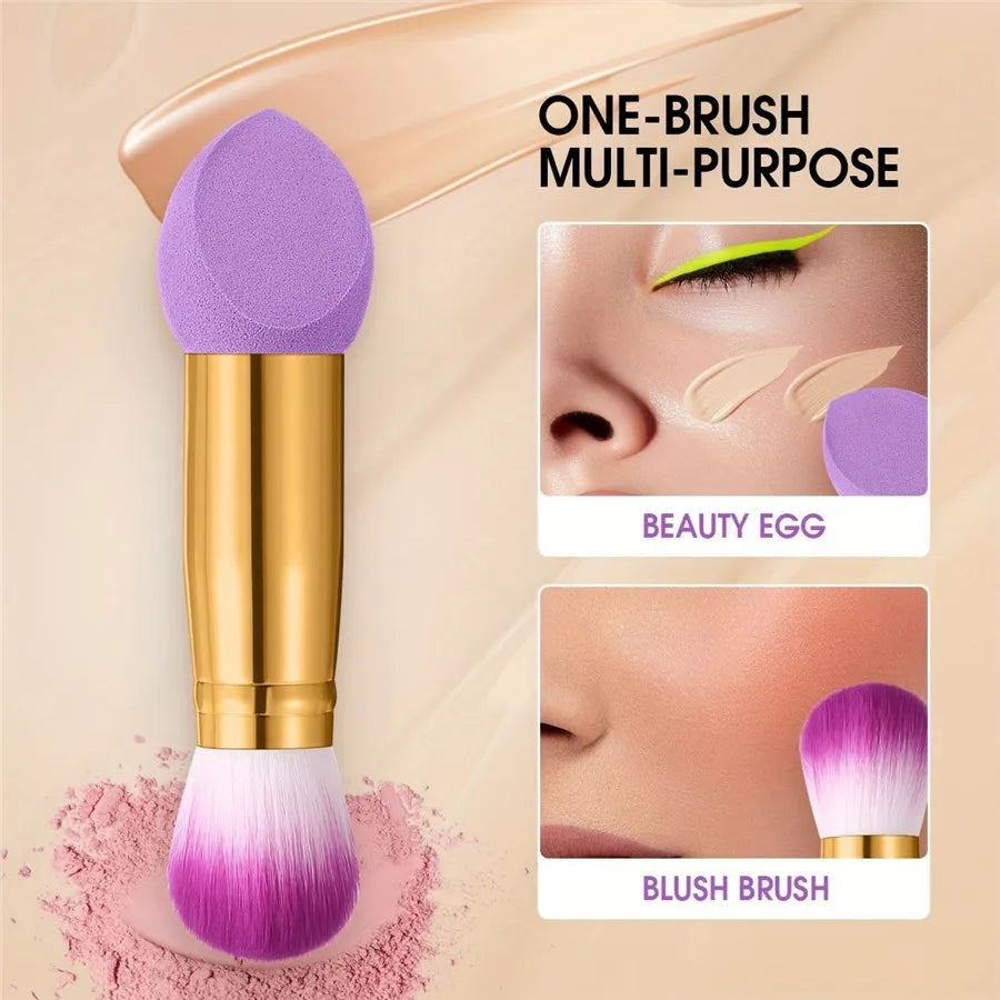 3 Pcs Double Ended Purple Makeup Sponge and Brush Set, Easy to Use, Portable Travel Set