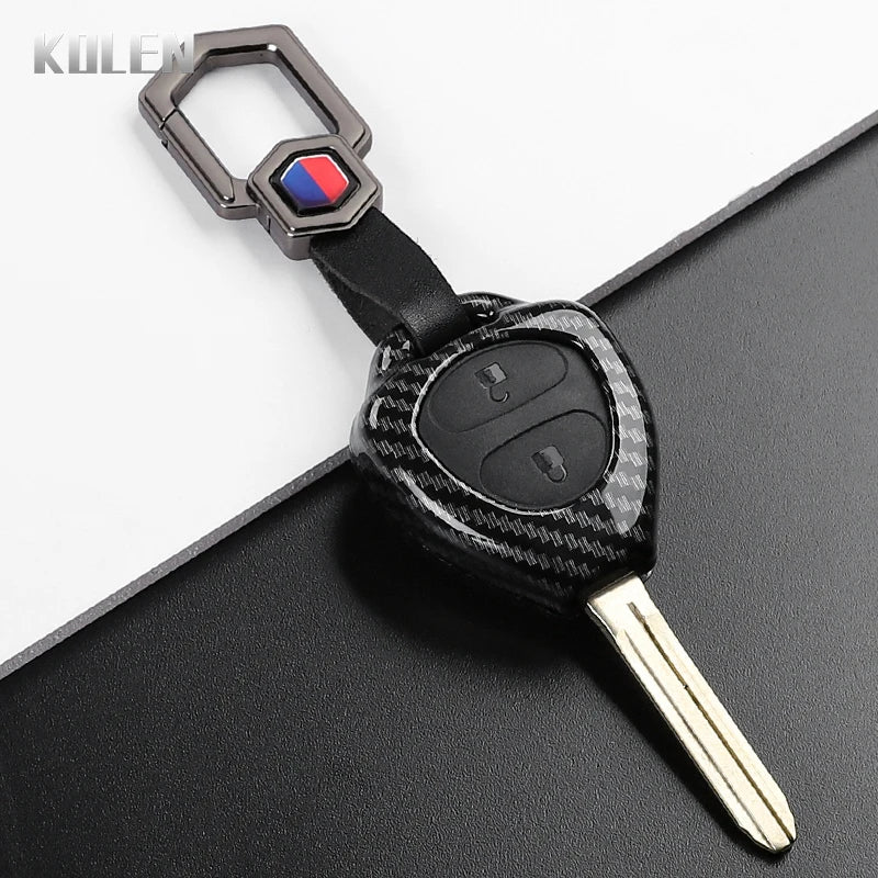 ABS Carbon Fiber Style Car Key Case Cover For Toyota Camry Avalon Corolla Matrix RAV4 Venza Yaris Replacement Protector Keychain