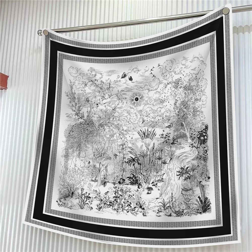 90cm Elegant Floral Silk Scarf for Women - Versatile Fashion Accessory