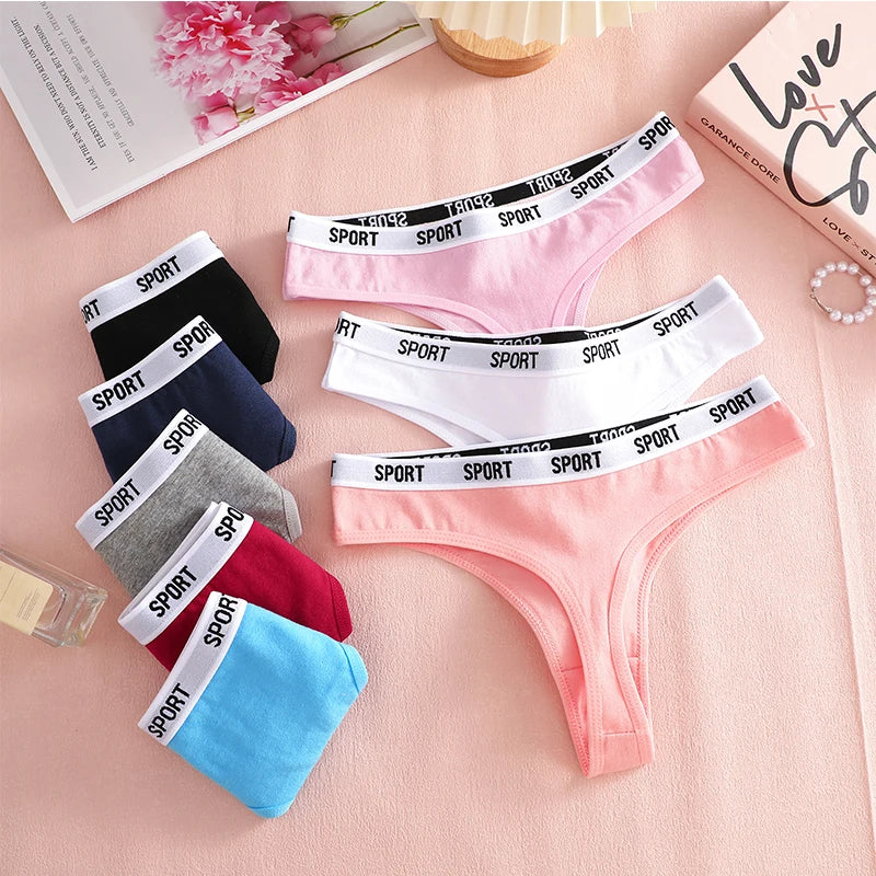 FINETOO 4PCS/Set Women Sexy Cotton Thongs For Women Sport Brand String Underwear Female Soft Coton Tangas Woman Thong Tanga