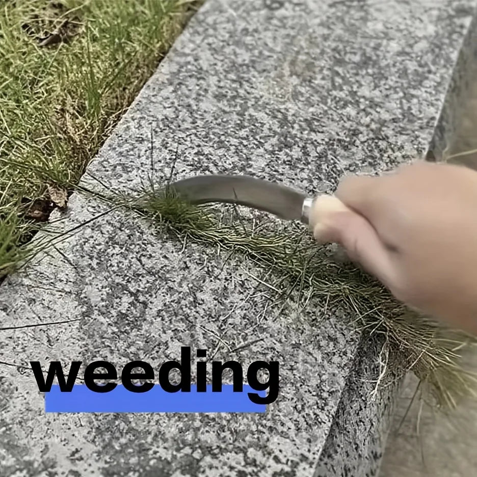 Curved Stainless Steel tool with Wooden Handle,2-in-1 Tool for Summer Garden Weeding,Ideal for Outdoor Yard Use