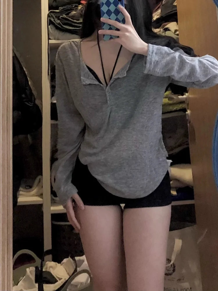 Sexy Pullovers Women T-shirts Casual Tops Long Sleeve Basic Clothes Autumn All-match Simple Tee Shirt Slim Gentle Seductive