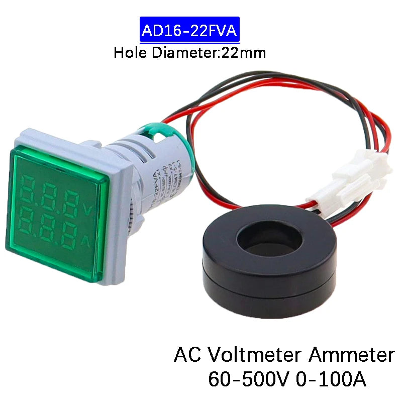 110V 220V AC Digital Voltmeter Ammeter 50-500V 0-100A Square Round Voltage Current Meter Car Volt Tester Test Gauge Amp Detector
