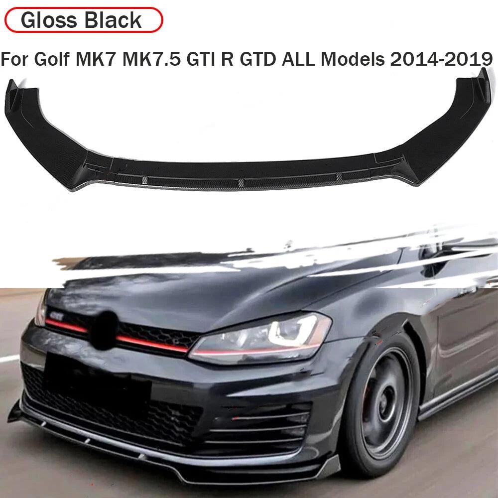 1 Set Car Front Bumper Three-Section Lip Splitter Spoiler Durable Gloss Black For Golf MK7 MK7.5 GTI R GTD ALL Models 2026-2026