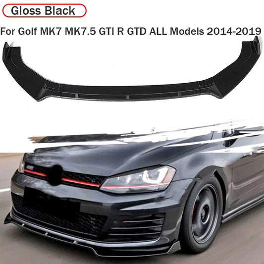 1 Set Car Front Bumper Three-Section Lip Splitter Spoiler Durable Gloss Black For Golf MK7 MK7.5 GTI R GTD ALL Models 2026-2026