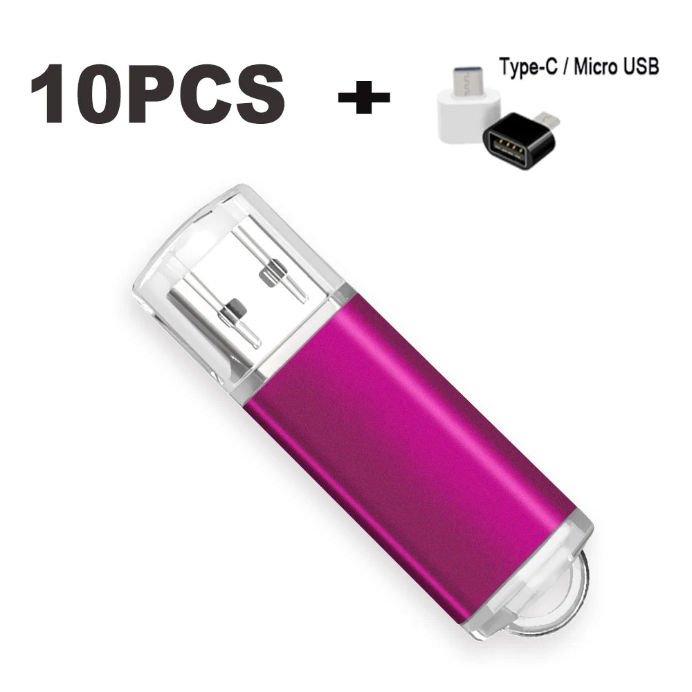 Color USB 2.0 Flash Drive 10-Pack — Bulk Mini Memory Sticks 4GB to 128GB