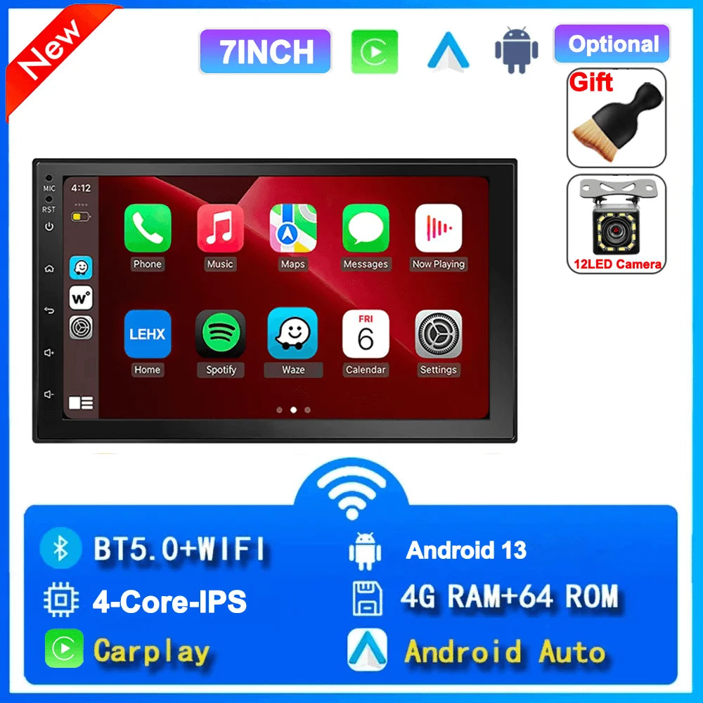 Universal 2-DIN Android 13 Car Stereo (7"/9"/10", 64GB) — CarPlay, Android Auto, GPS, WiFi