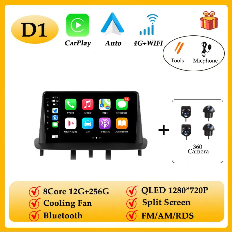 Car Radio Video Audio Android 15 for Renault Megane 3 Fluence Samsung SM3 2008 - 2014 CarPlay GPS Navi Split Screen WIFI DSP BT