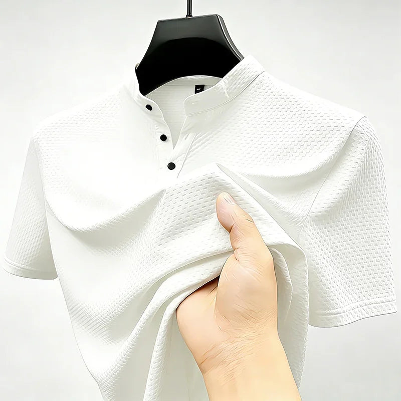 Men's Waffle-Knit Stand Collar Polo - Slim Fit, Office Ready