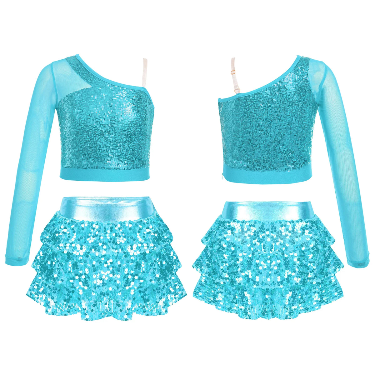 Girls sequin crop top and culotte Latin jazz set