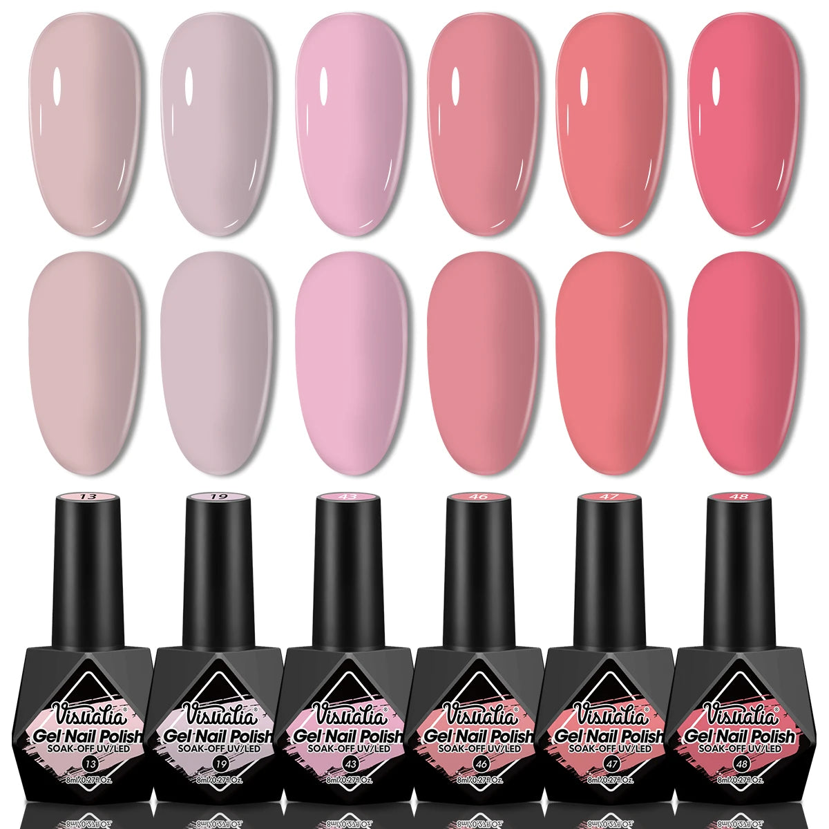 Pink Gel Nail Polish Set - 6pcs All Season Gel Nail Polish Set, UV Gel Polish, Hypoallergenic, Shimmery Finish - Suitable for Na