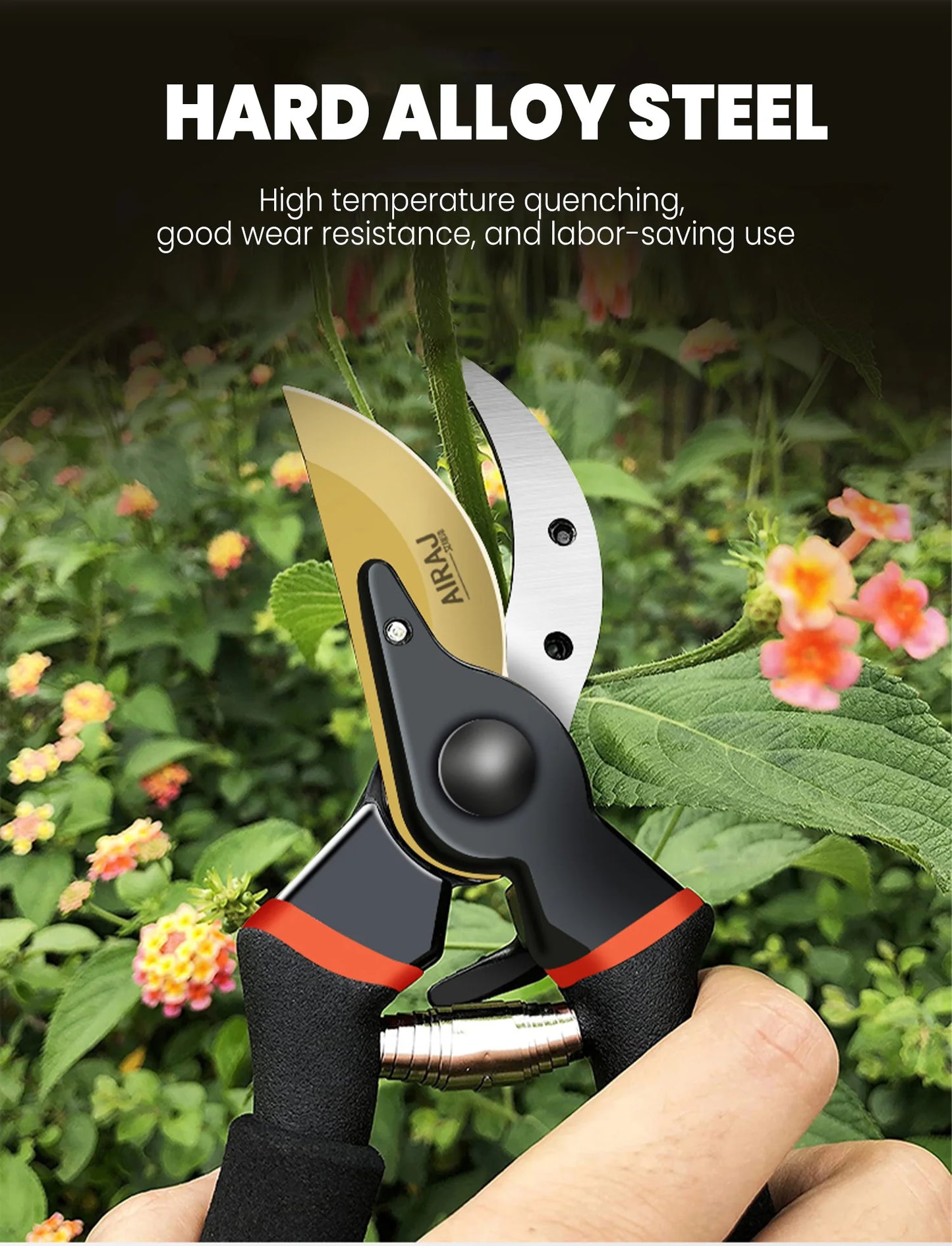AIRAJ 8.5" Pruner Shears SK5 Blade – Bypass Pruning Scissors for Bonsai, Fruit Trees & Flowers
