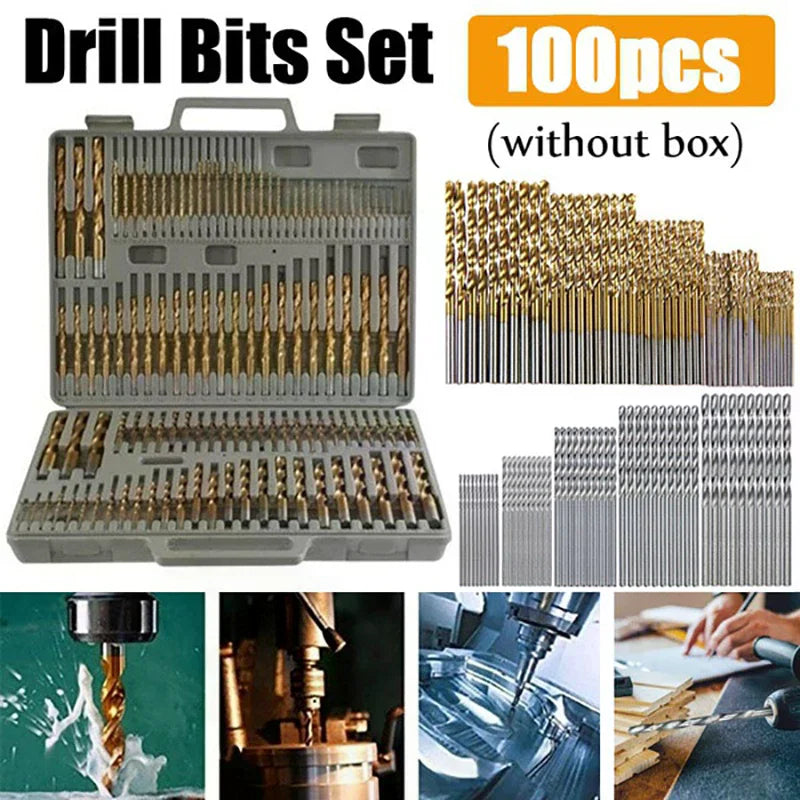 100 Pc Titanium Coated HSS Drill Bit Set
