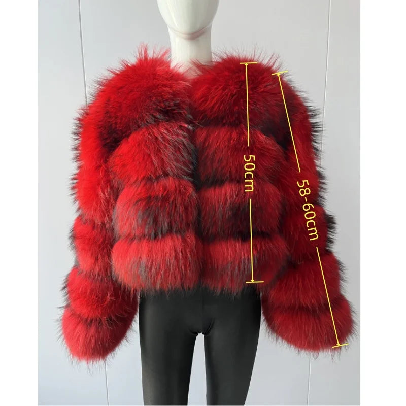 Women's Hooded Raccoon Fur Coat, Turn-Down Collar