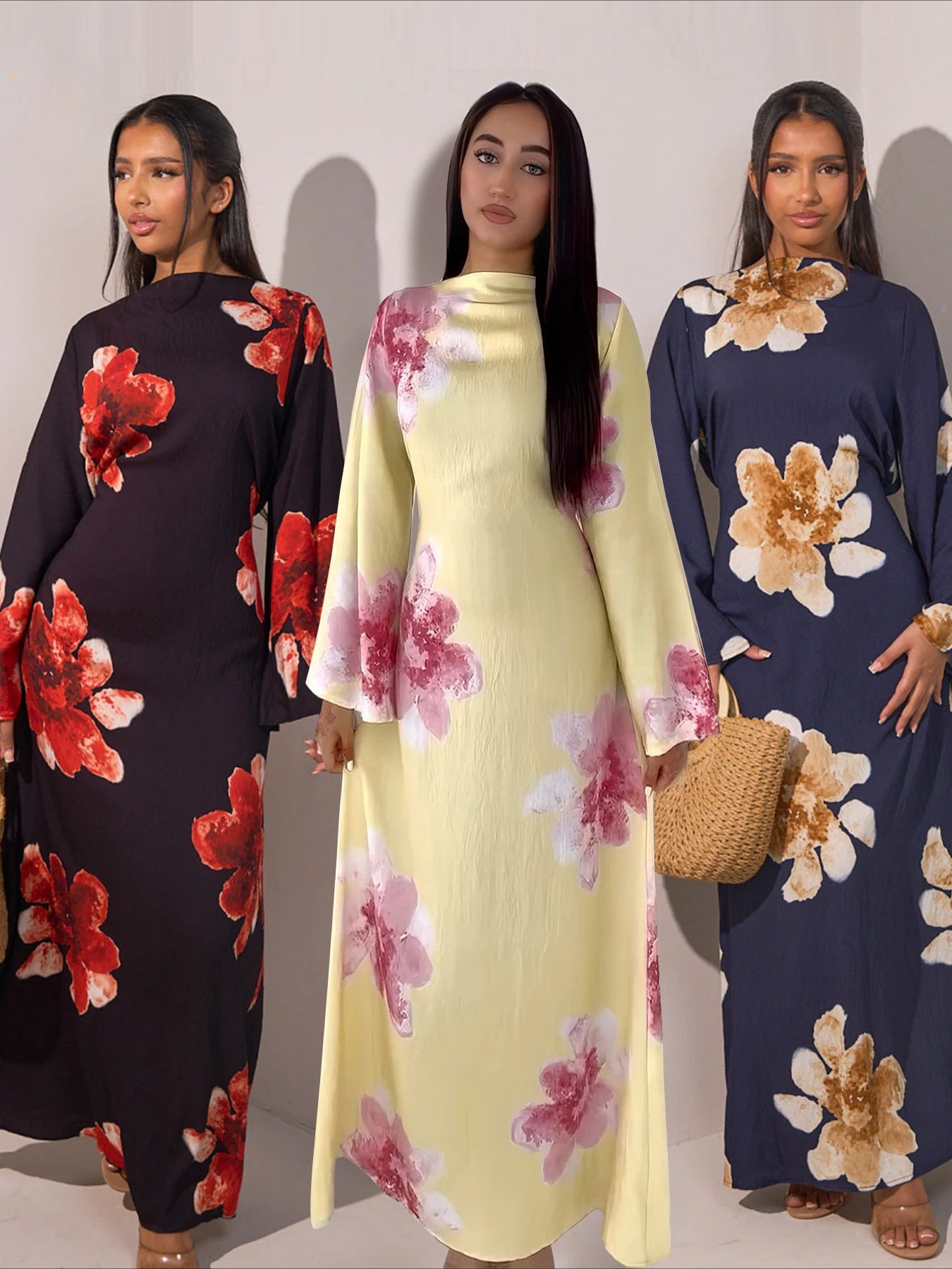 Women's Floral Print Abaya Party Dress – Muslim Kaftan Jalabiya
