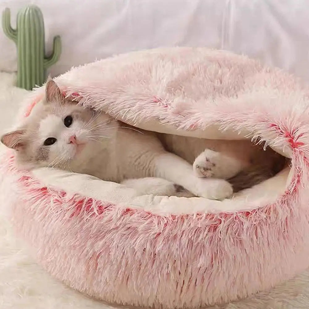 Round Plush Cat Bed Cushion - Warm Winter Basket for Cats, 40cm - photo 3