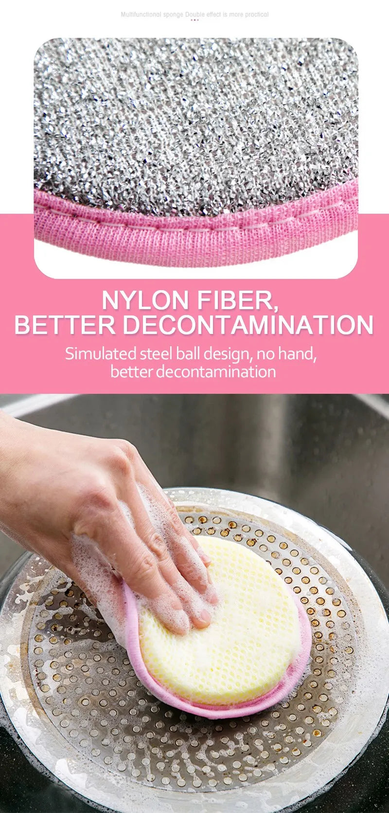 Kitchen Double-Sided Dishwashing Sponge Reusable Brushing Pots Wipes Pans Cleaning Cloth Home Grease Removal Dishwashing Cloth
