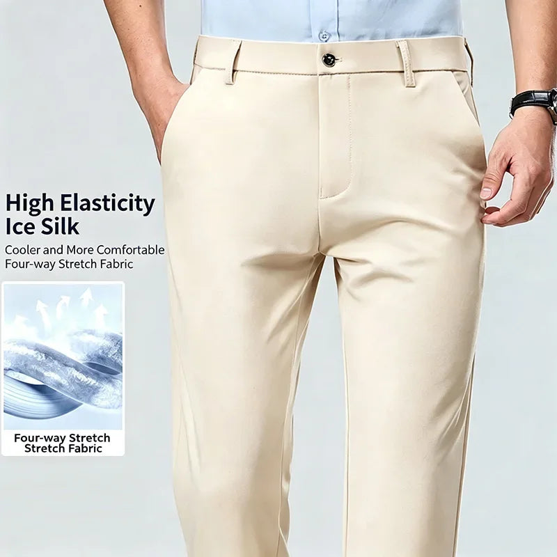 Men's Stretch Dress Pants - Straight Leg, Wrinkle-Resistant Drape
