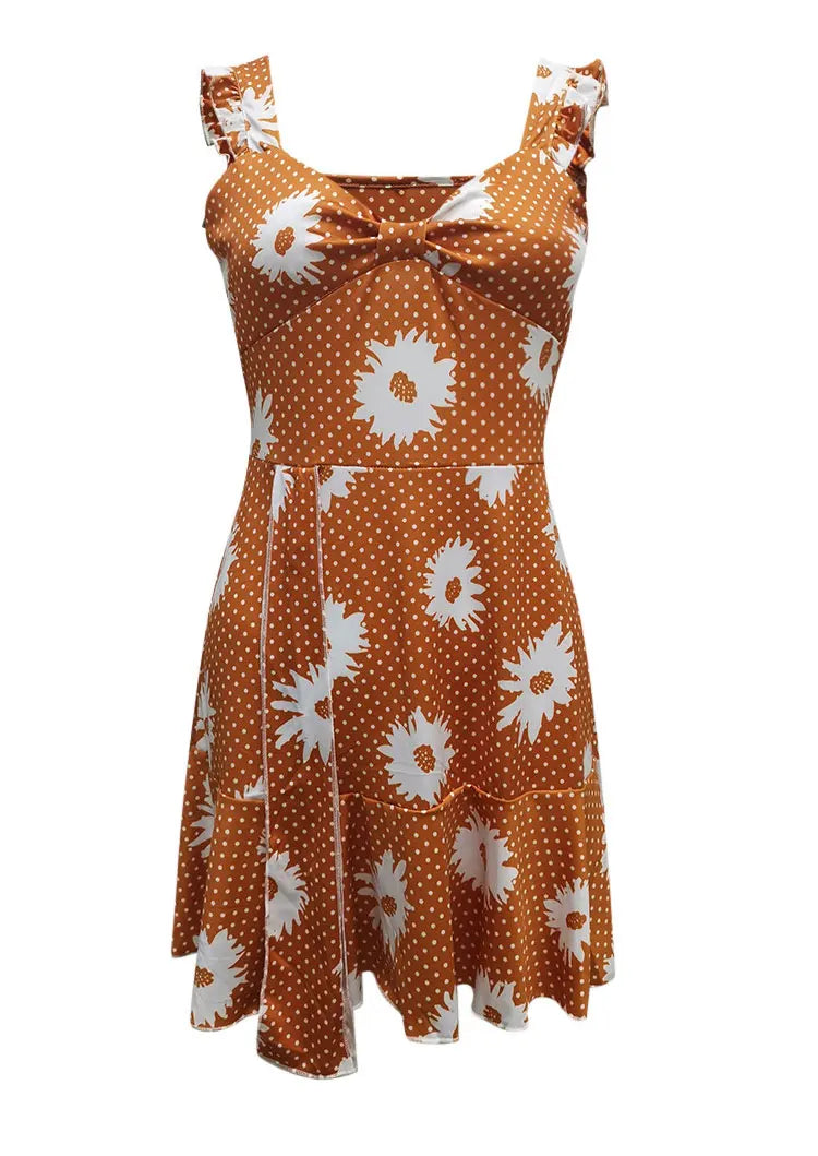 2026 Cross border New European and American Summer Printed Strap Dress Flower Dress Strap Dress Women