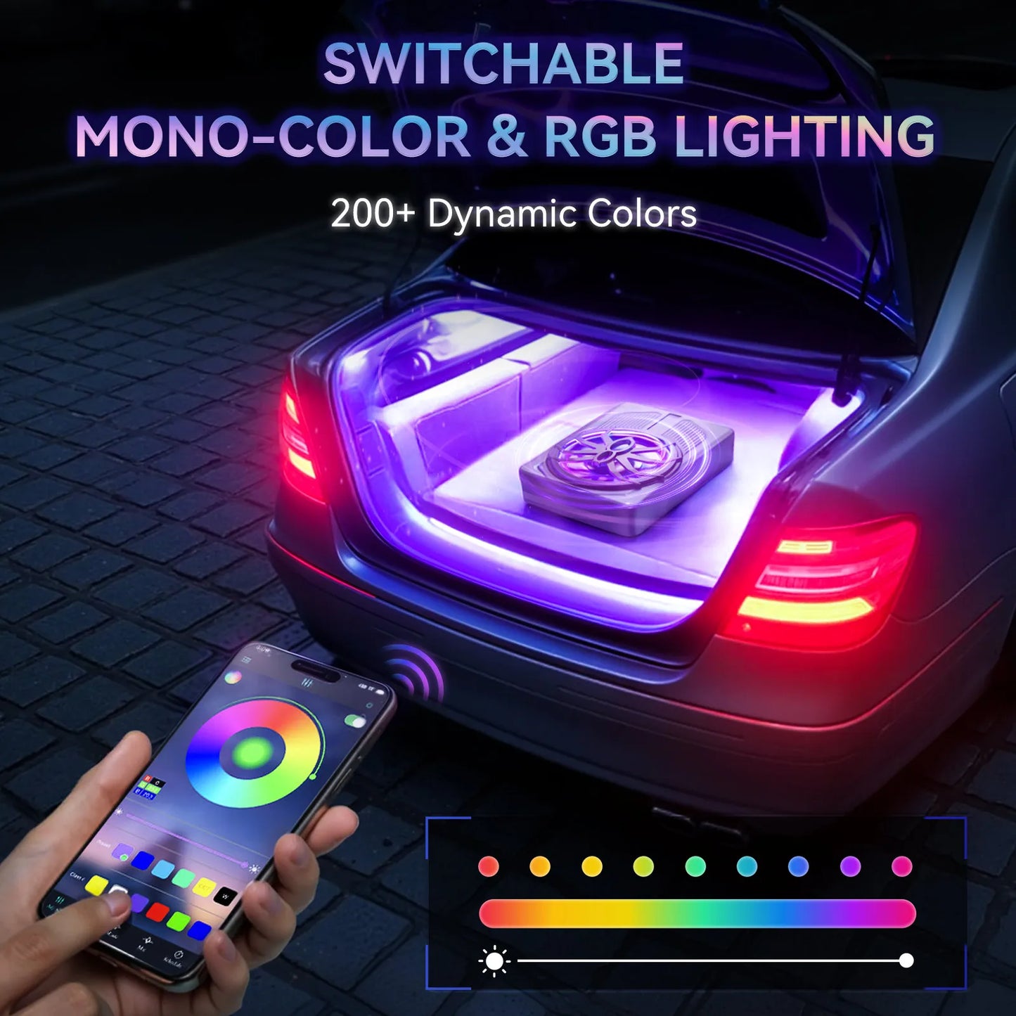 10 Inch Car Speakers Active RMS 80W Stereo Pure Bass Installed Under The Seat Ultra-Thin Subwoofer APP Control Colorful Light