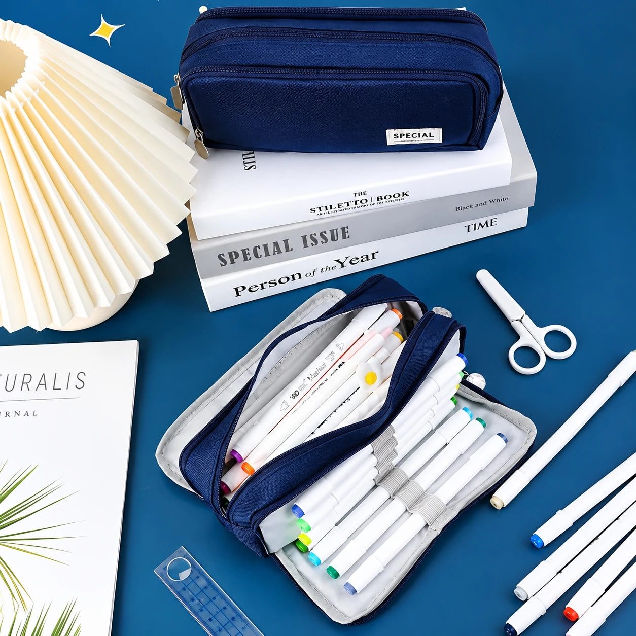 Large-Capacity Three-Layer Oxford Cloth Pencil Case with Versatile Functions, Suitable for Both Student and Office Scenarios.