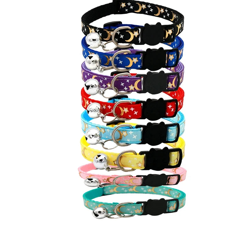 Star & Moon Cat Collar with Bell - Adjustable Kitten Collar