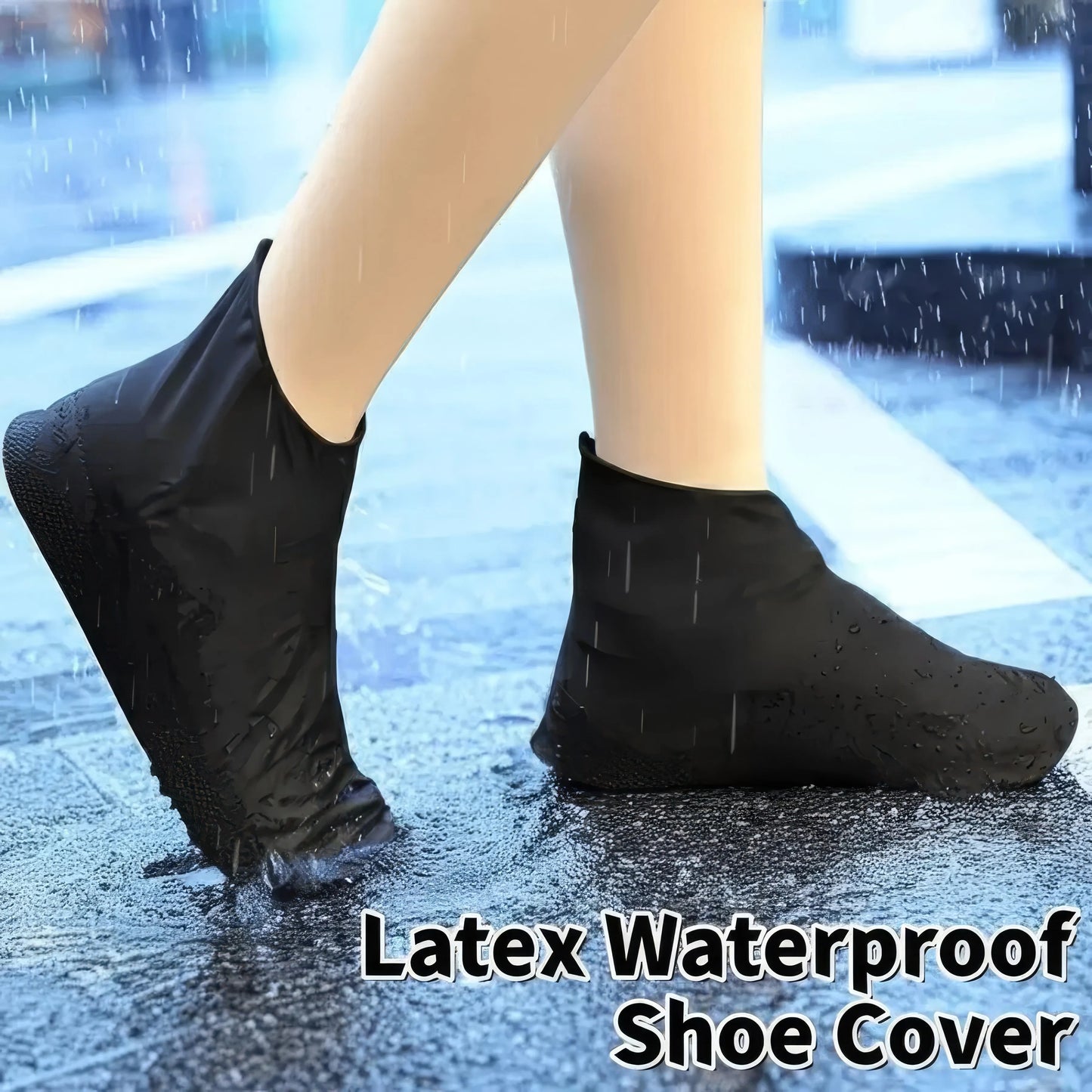 Black Latex Waterproof Shoe Covers - Heavy Duty Anti-Slip Rain Boots for Hiking, Cycling & Daily Use