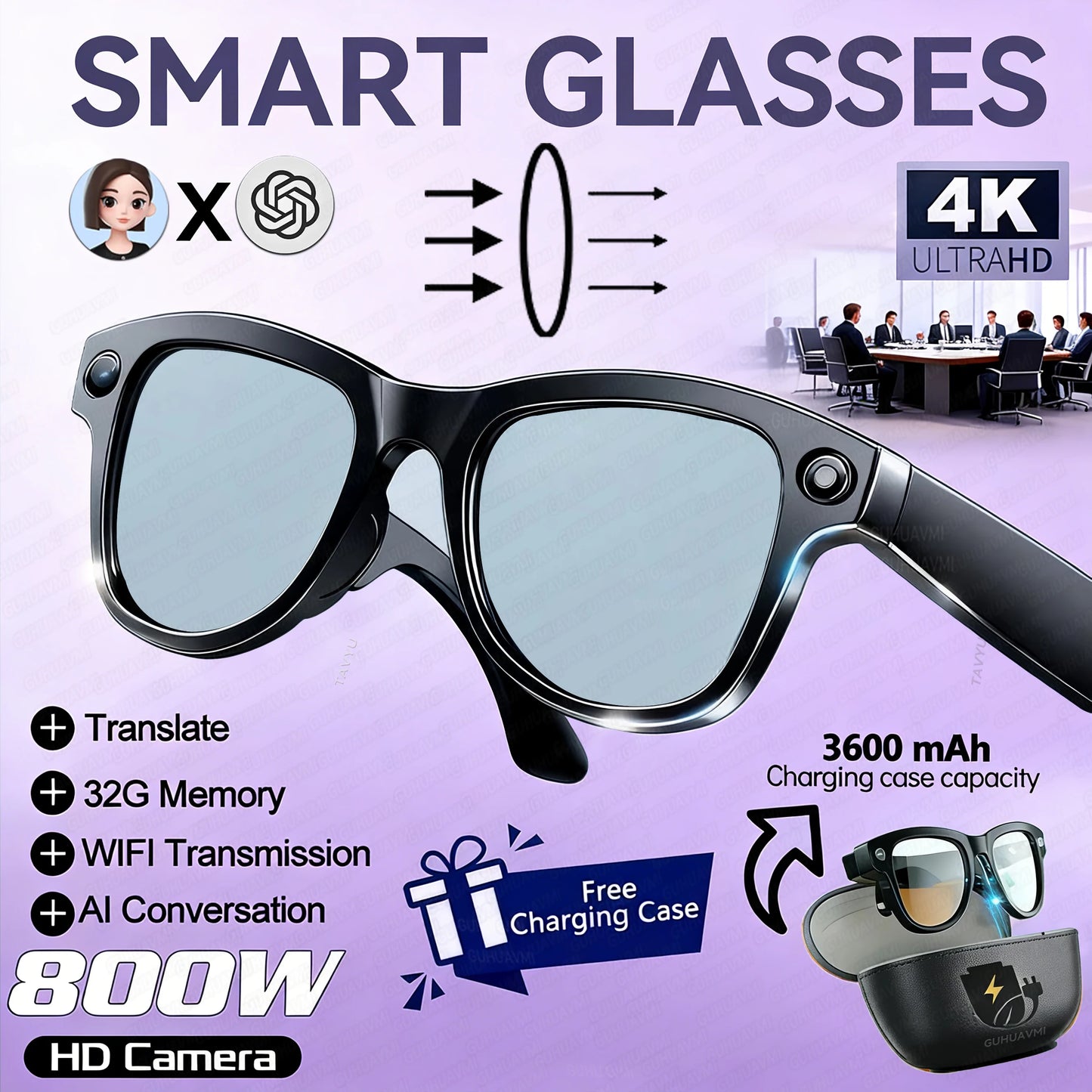 AI Smart Glasses with 4K Camera & Language Translation