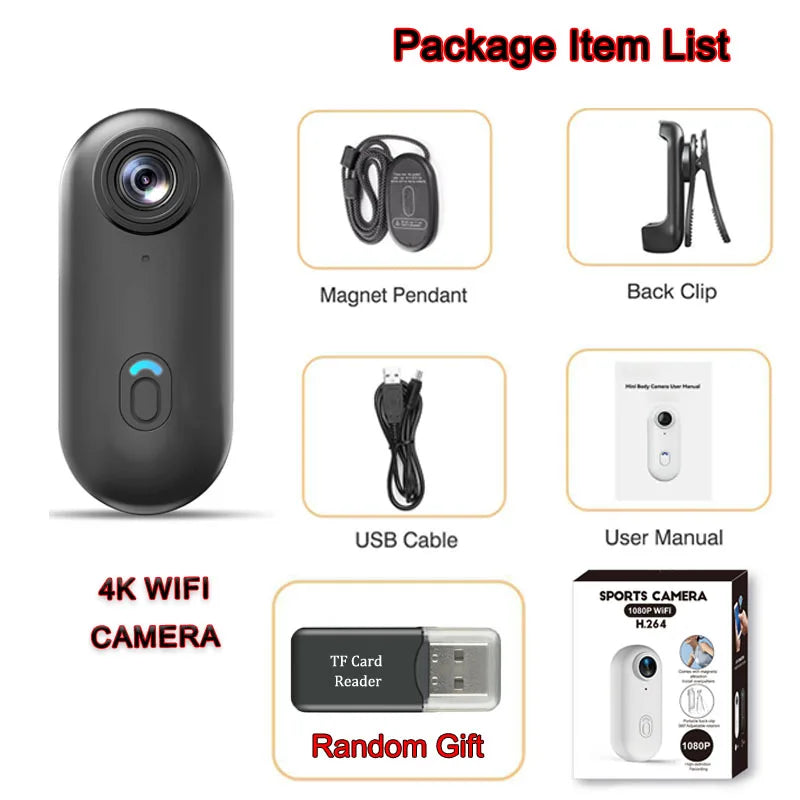 4K Mini Vlog Camera — Portable WiFi Action Body Cam