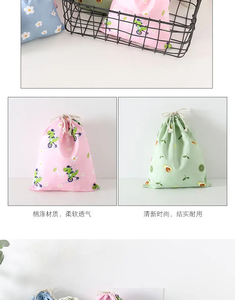 Cute Cotton Travel Storage Bag Drawstring Bag Dustproof Clothes Socks Cosmetic Packaging Organizer Drawstring Pocket