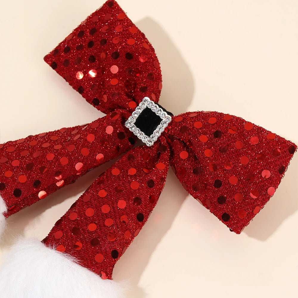 New Christmas Hair Clips Santa Pants Hairpins Red Sequin Bows Barrette For Girls Xmas Party Decor Headwear Hair Accessories