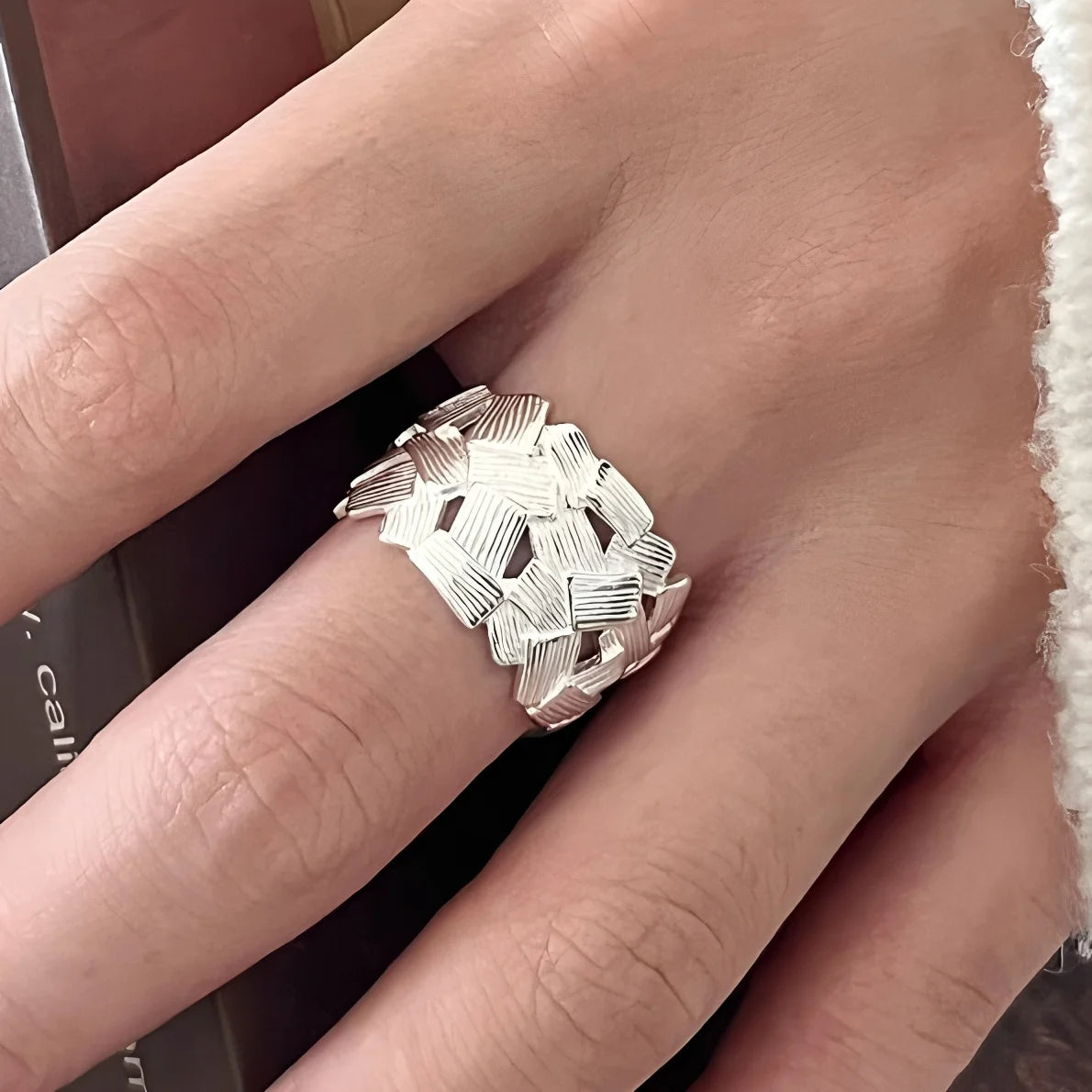 PANJBJ 925 Sterling Silver Hollow Out Rings For Women Three Layered Cross Punk Irregular Vintage Jewelry Gift Dropshipping