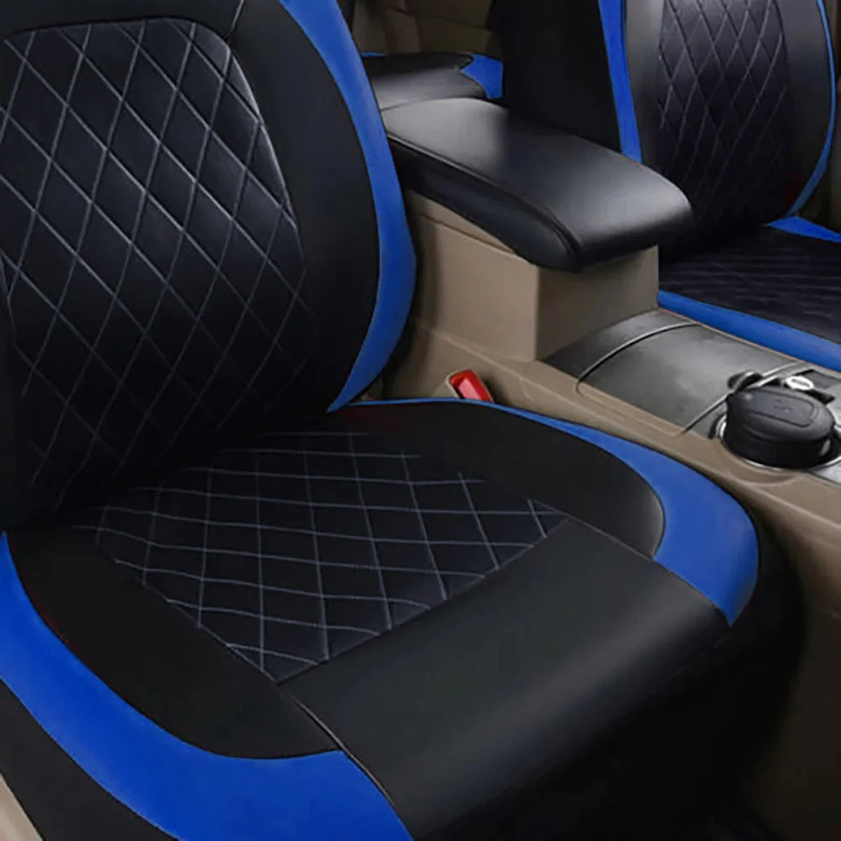 All-Season Quilted PU Leather Car Seat Cover, Waterproof Set