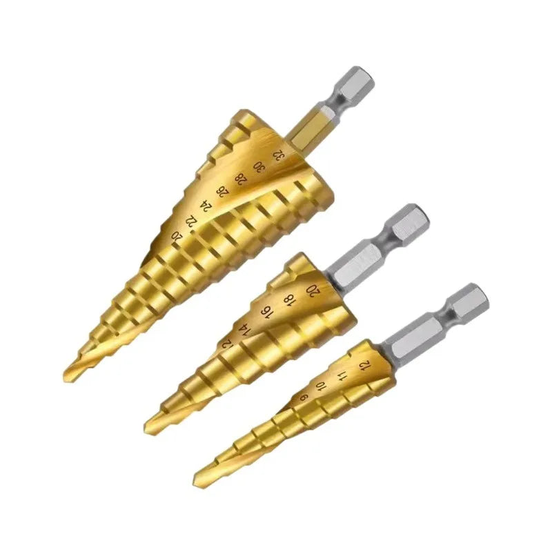 HSS Step Drill Bit Set, Hex Titanium Cone Hole Cutter 4-32mm