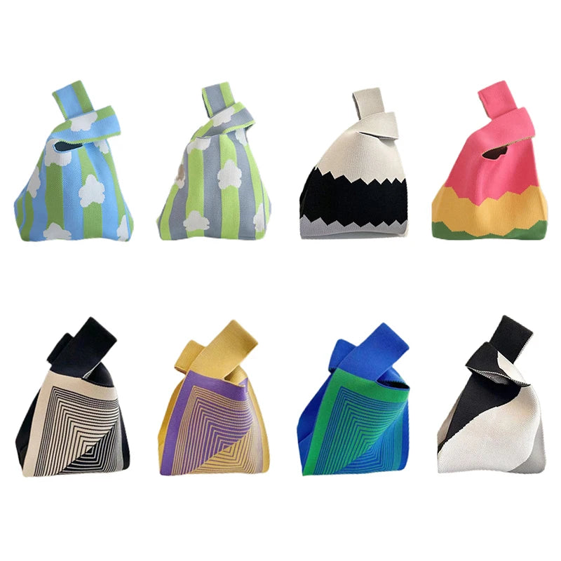Fashion Handmade Knit Handbags Women Mini Knot Wrist Bag Korean Casual Tote Bag Reusable Shopping Bags