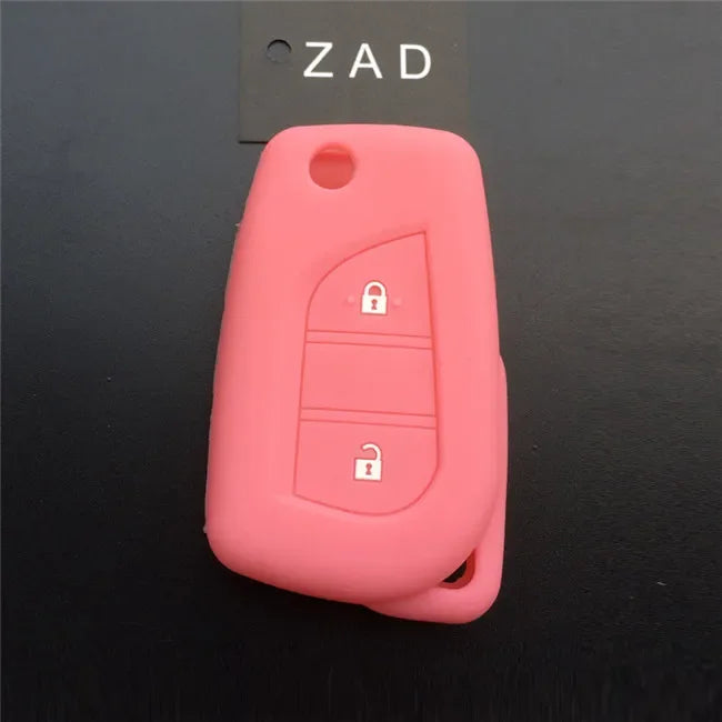 ZAD Silicone rubber car key cover case shell set protector fob for Toyota aygo Yaris Highlander Camry RAV4 2 button key  holder