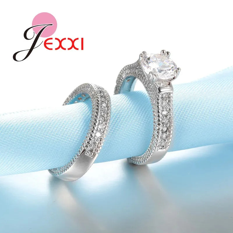 925 Silver 2-Piece Ring Set – Pavé Crystal Bridal Stack