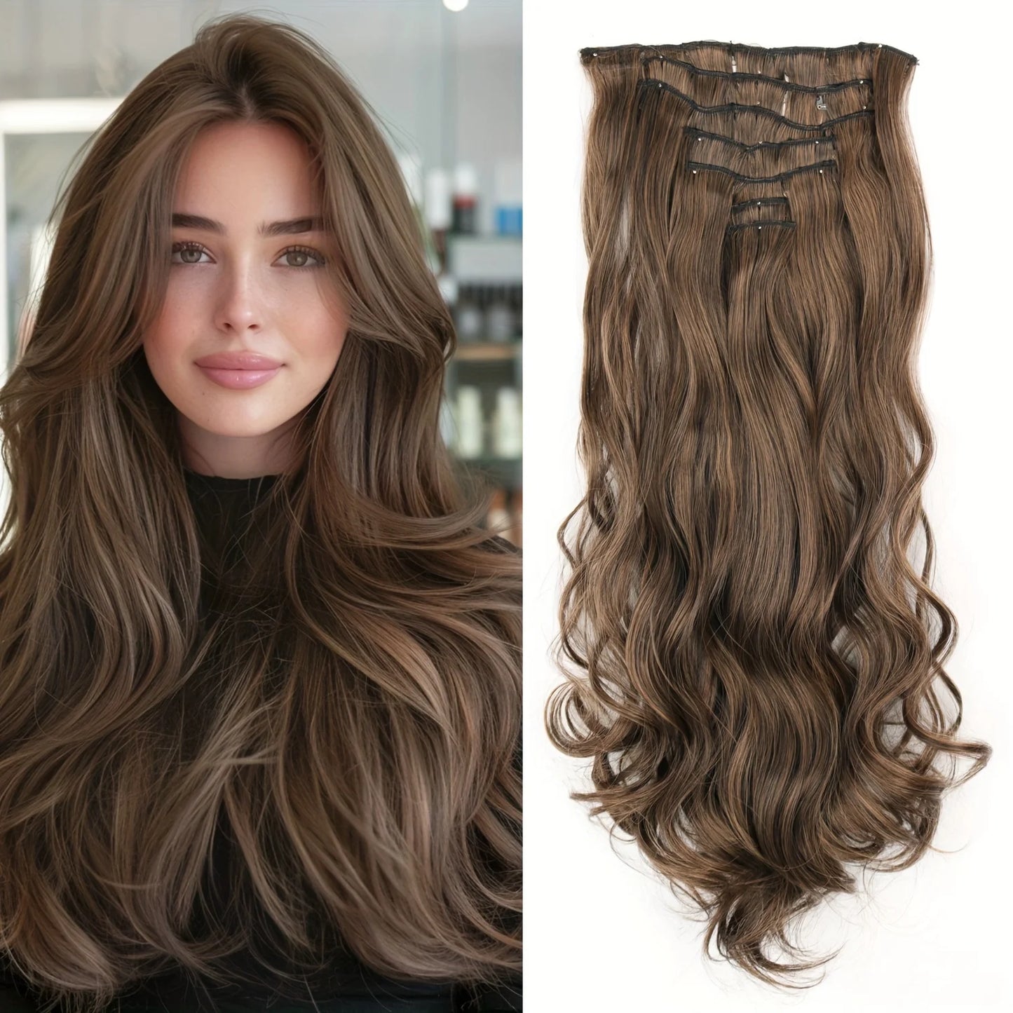 7Pcs/Set 16 Clips Hair Extension Black Long Straight Natural Hair Ombre Hairpiece Heat Resistant Fiber for Women Hairstyle