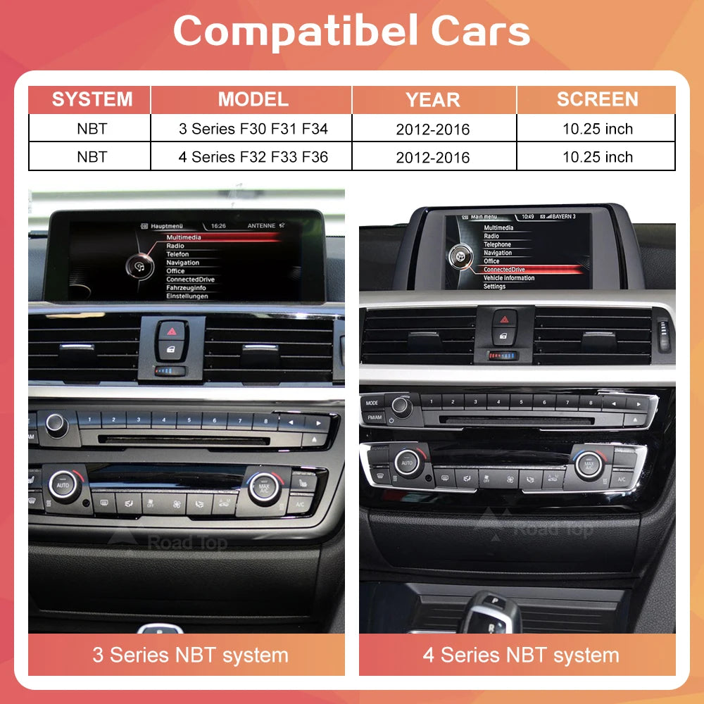 10.25" Wireless CarPlay & Android Auto Display for BMW 3/4 Series F30 F31 F32 F33 F34 F36 NBT — 1920×720 Touchscreen
