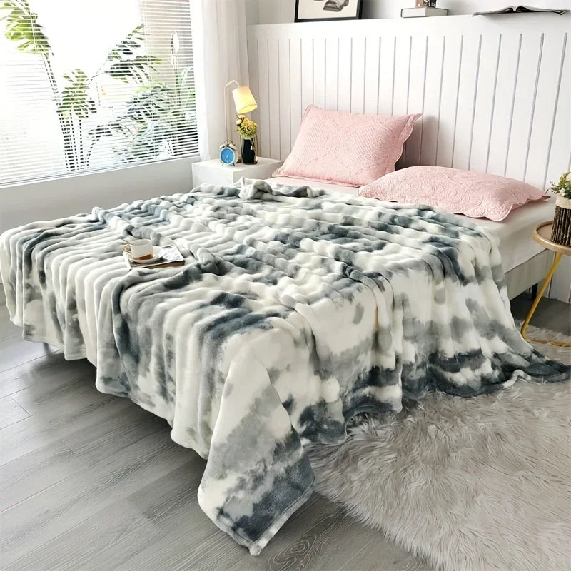 Faux Rabbit Fur Throw Blanket, Thick Plush Bed Blanket